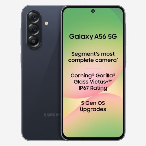 Samsung Galaxy A56 5G (Awesome Midnight Blue, 8GB, 128GB) | Segment Most Complete Triple Camera | AI Editing | 4nm Processor | sAMOLED Display| Gorilla Glass Victus+| 5 Gen OS Upgrades
